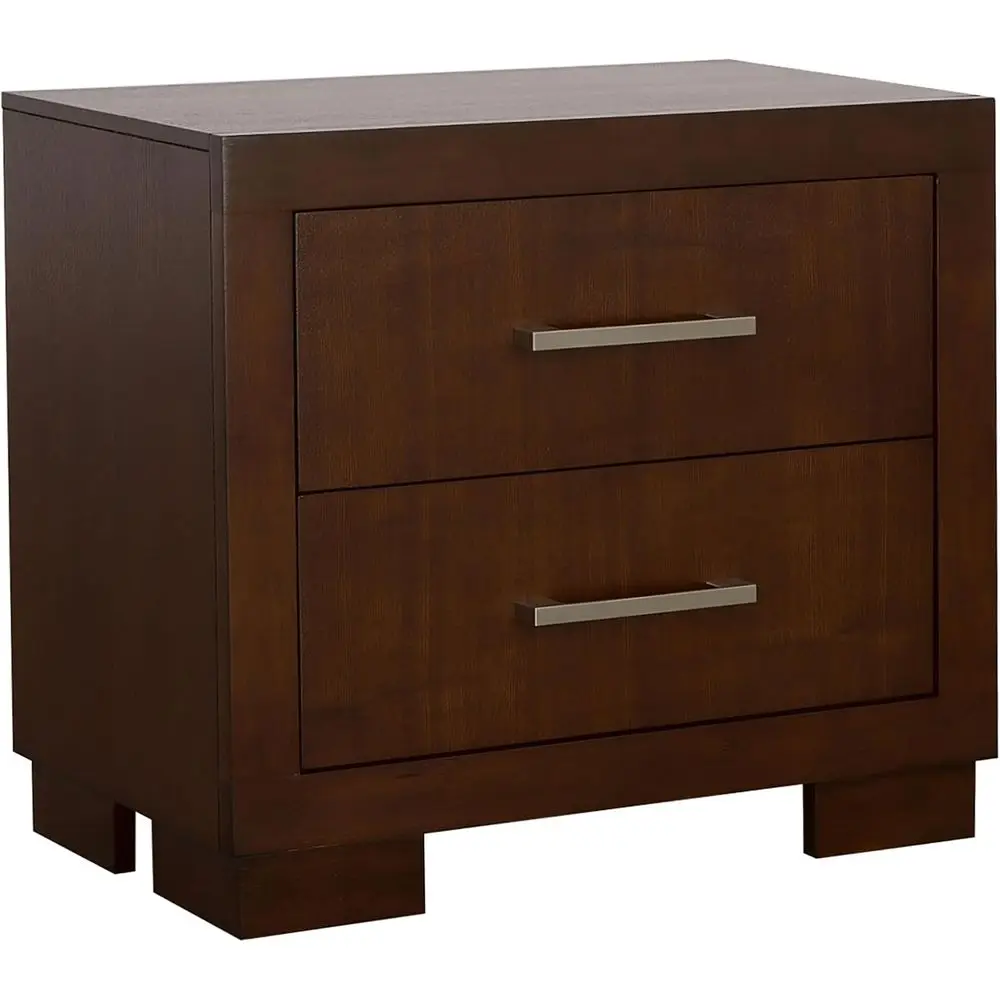 Mesita de noche contemporánea de madera noble asiática, 23H x 26W x 15.25D, acabado en color espresso y plateado, cajón superior con cierre suave