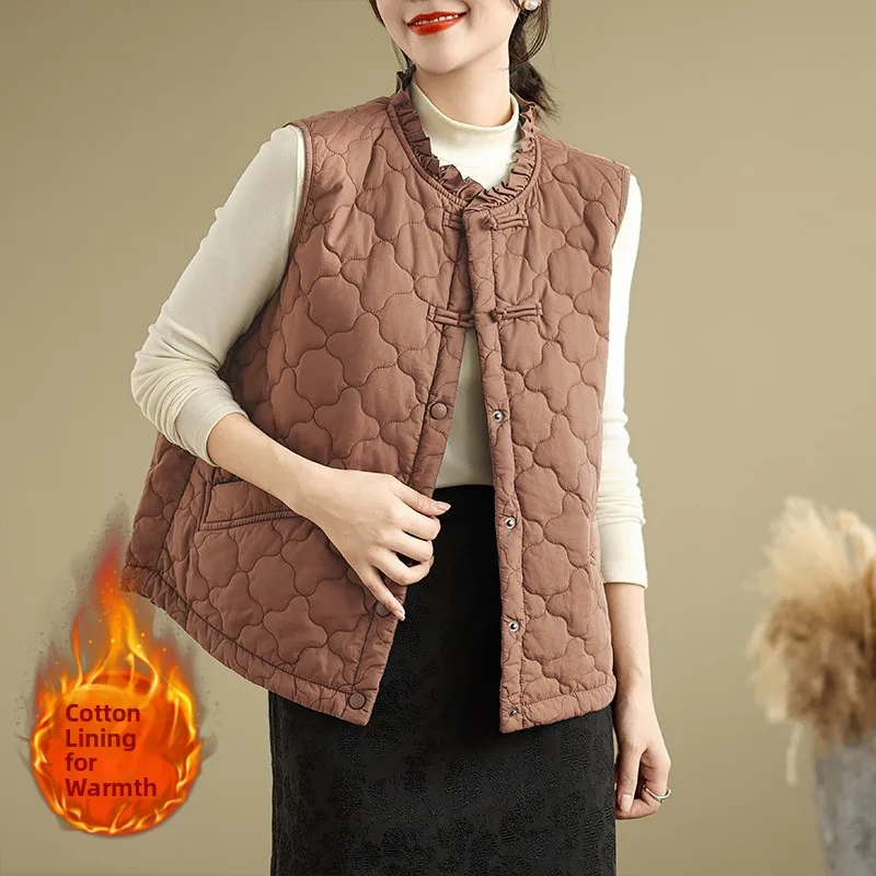 

2025 Autumn Winter Thiened Casual Sle Women's Jaet Vest Loose Fit Retro Button Design Faionable Outerwear Top