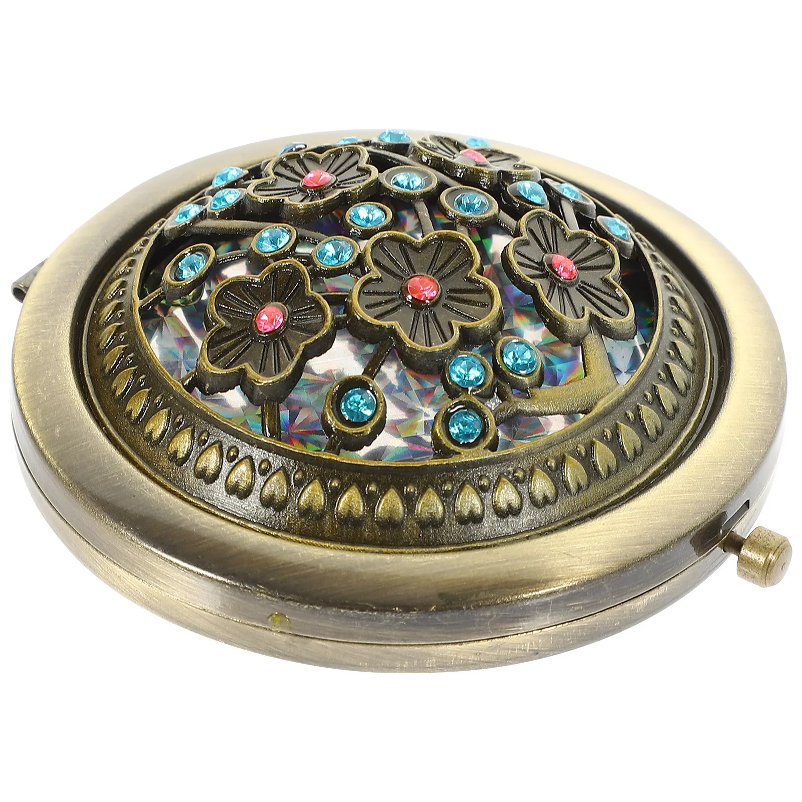 Miroir de poche pliable Double face pour sac à main de maquillage, motif Floral en alliage de Zinc Durable de 7cm