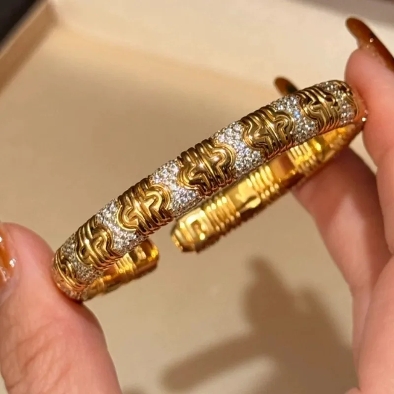 

KQDANCE Итальянский ремесленный винтажный браслет из серебра 925 пробы с высокоуглеродистым бриллиантом, эластичный браслет-манжета в виде змеи, позолоченные ювелирные изделия