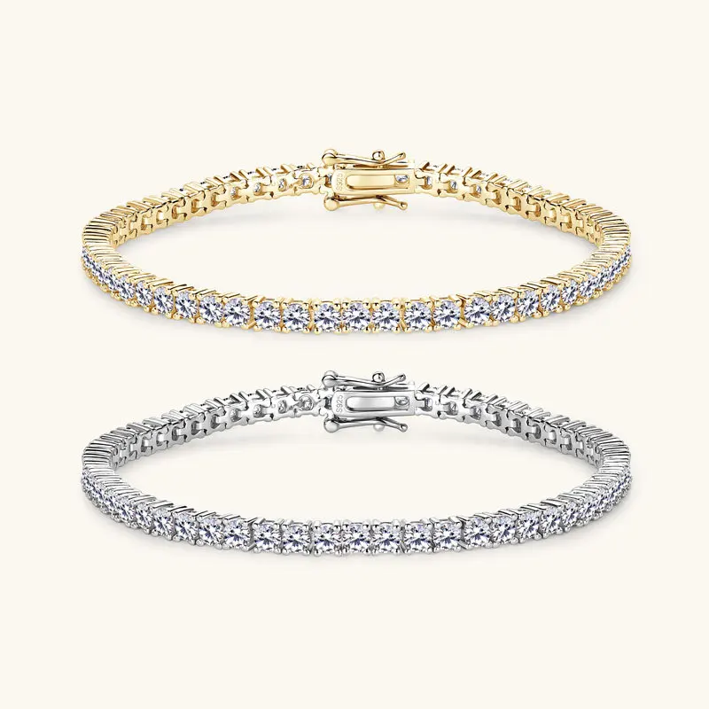 

HanYu Classic Style 925 Sterling Silver D VVS Moissanite Diamond Bracelet Tennis Chain Luxury For Womens