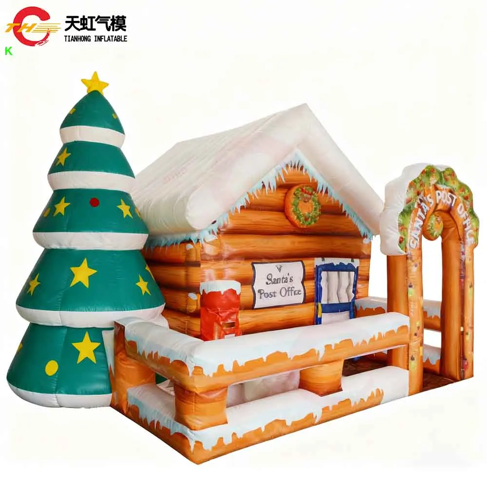 Maison de noël gonflable 4x4m, avec arbre de noël, nouveau Design, tente de grotte de père noël avec souffleur, livraison rapide