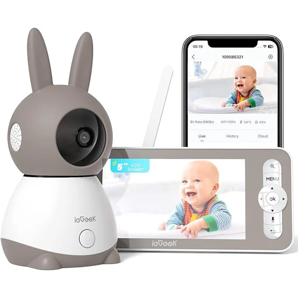 ieGeek 2K Baby Monitor, 5 inch WiFi Video Baby Camera, 2 Way Audio, Motion & Cry Detection, Temperature & Humidity Sensor