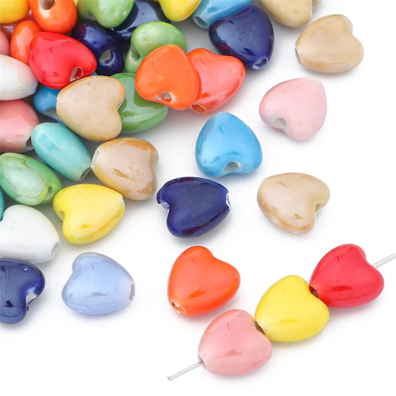 10/20pcs Fashion Heart Shape Glazed Ceramic Porcelain Loose Beads For Jewelry Making Necklace Bracelet Multicolor Accessories