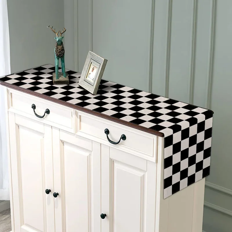 New Geometric Linen Striped Table Runner Modern Minimalist Black and White Plaid Tablecloth Placemat Home Decoration Tea Flag