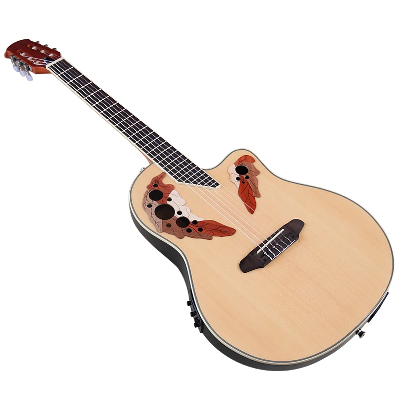 Guitarra clásica eléctrica modelo Ovis de 6 cuerdas, guitarra eléctrica de clase con respaldo redondo de 41 pulgadas, Color Natural y negro