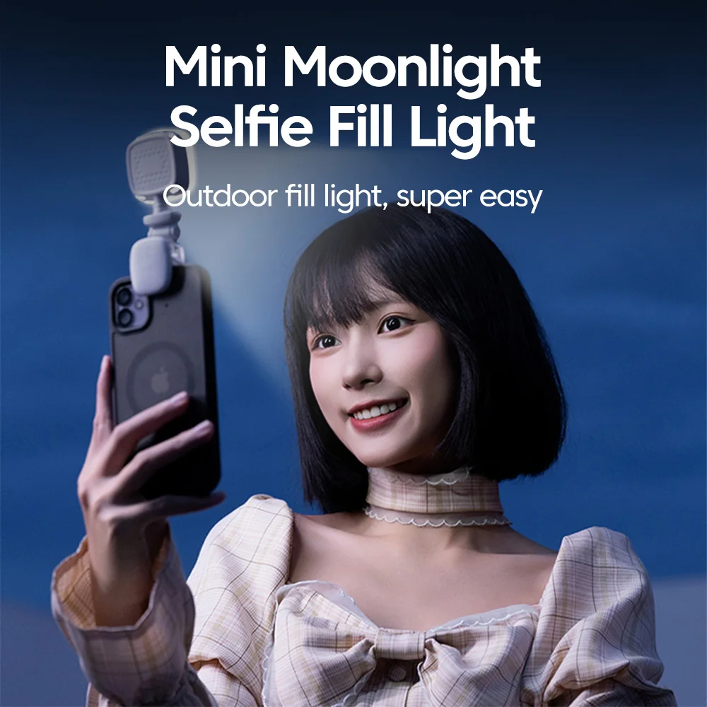 Mini luce lunare per selfie, luce di riempimento ricaricabile, 3 modalità, luminosità regolabile, clip per telefono, laptop, tablet, riunioni, trucco
