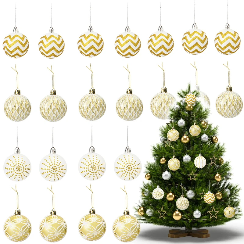 

30PCS Christmas Balls Ornaments Gold & White Painted Shatterproof Wedding Xmas Tree Hanging Pendant Home Navidad New Year Gifts