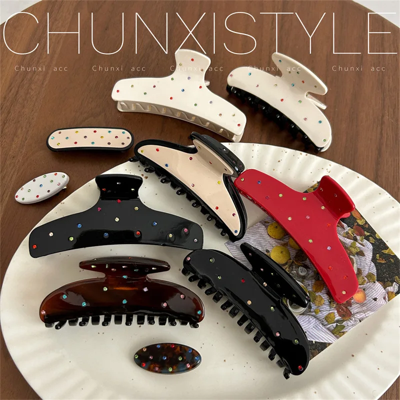 مشبك مخلب شعر كوري متلألئ من حجر الراين وتصميم منقط للنساء أنيق وحامل أوبدو منخفض على طراز فتاة حلوة