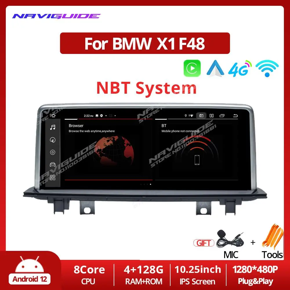 

NAVIGUIDE Android 12.0 System Car Radio Screen For BMW X1 F48 X2 F49 2016-2019 WIFI SIM DSP Audio GPS Navi Stereo Carplay