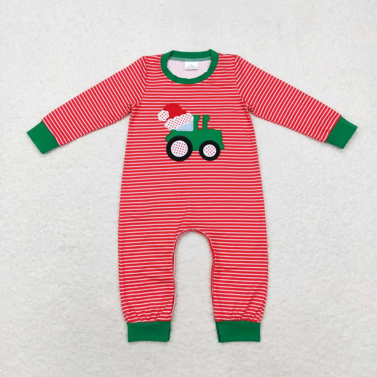 Boys new baby romper Christmas red and white striped embroidery Santa Claus tractor jumpsuit wholesale boutique holiday clothing