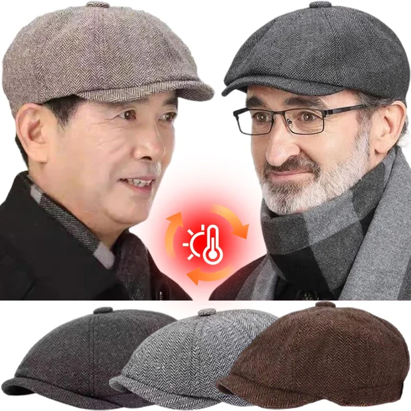 Fashion Hat Men Beret Cabbie Driving Hunting Caps Vintage Tweed Peaky Blinders Berets Flat Peaked Cap Street Hats Winter Spring