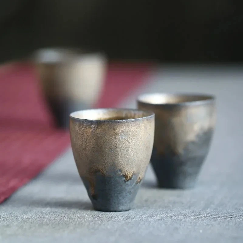 Firewood teacup, Japanese-style tasting cup, small stoneware master single cup, handmade ceramic Kungfu tea set