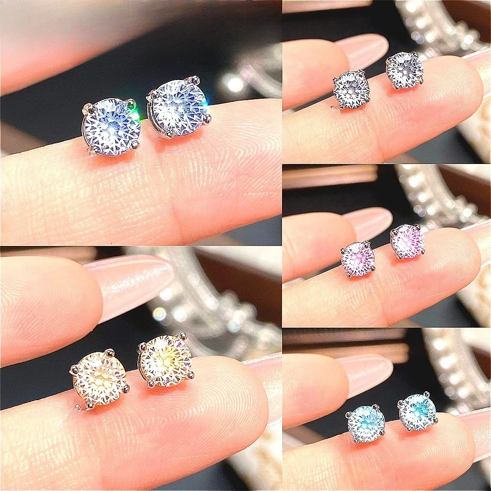 Luxury 925 Sterling Silver Sparkling Pale Blue Fashionally Chic Small-Size Ear Shell Pin Ear Bone Pin Earring
