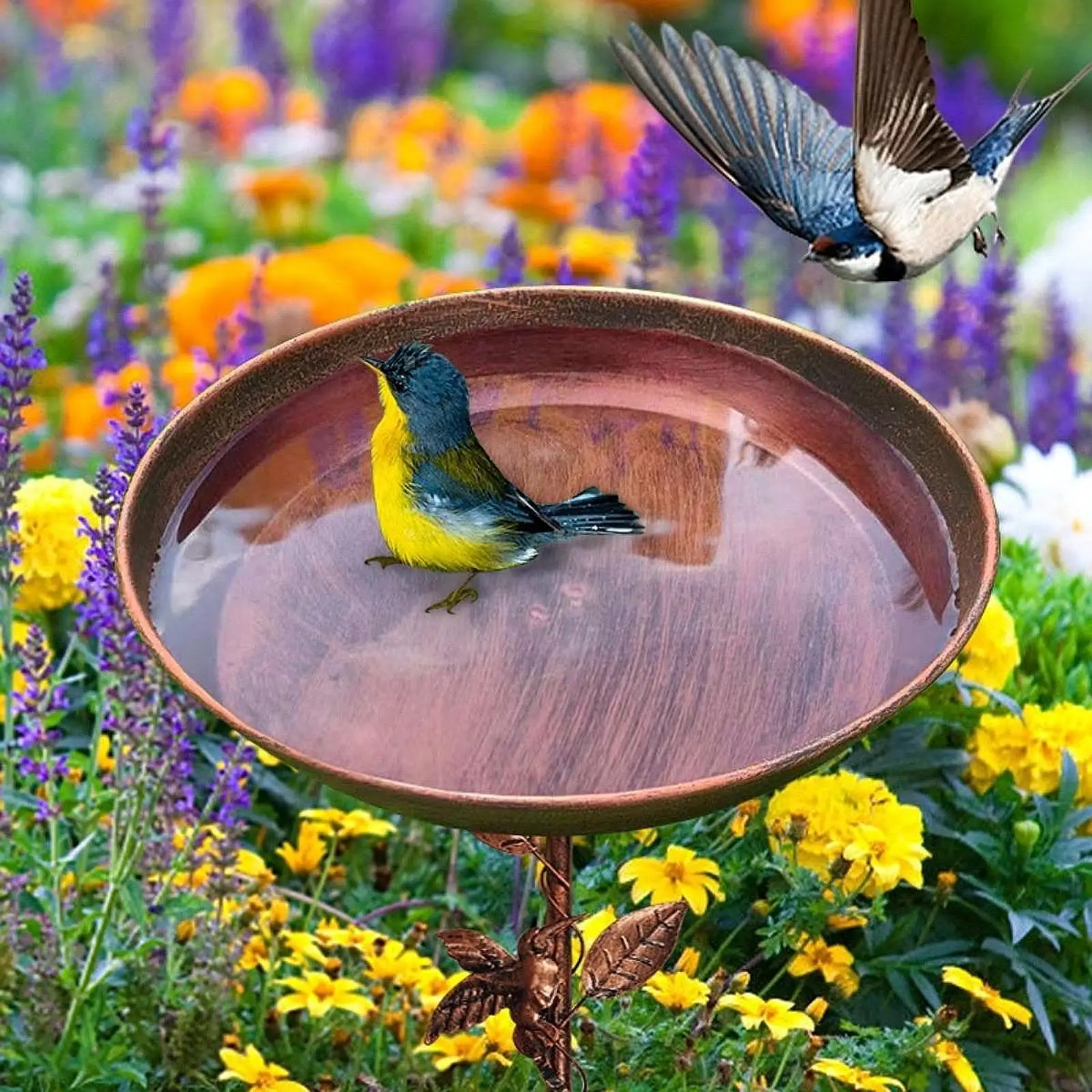 Metal Bird Bath Multipurpose Freestanding Birdbath for Patio Outside Lawn