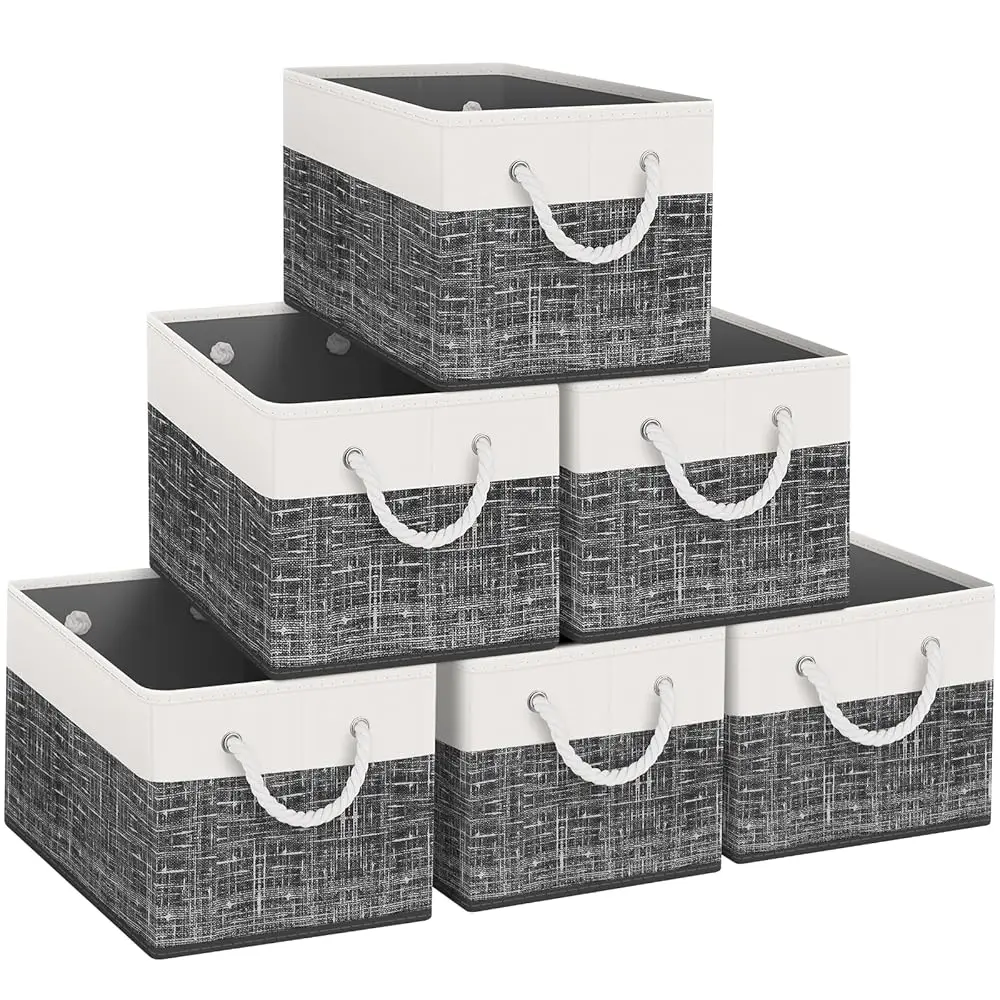 totes Storage Bins [6-Pack], Foldable Storage Baskets for Organizing Toys, Books, Shelves, Closet, Large Storage Box with Rop