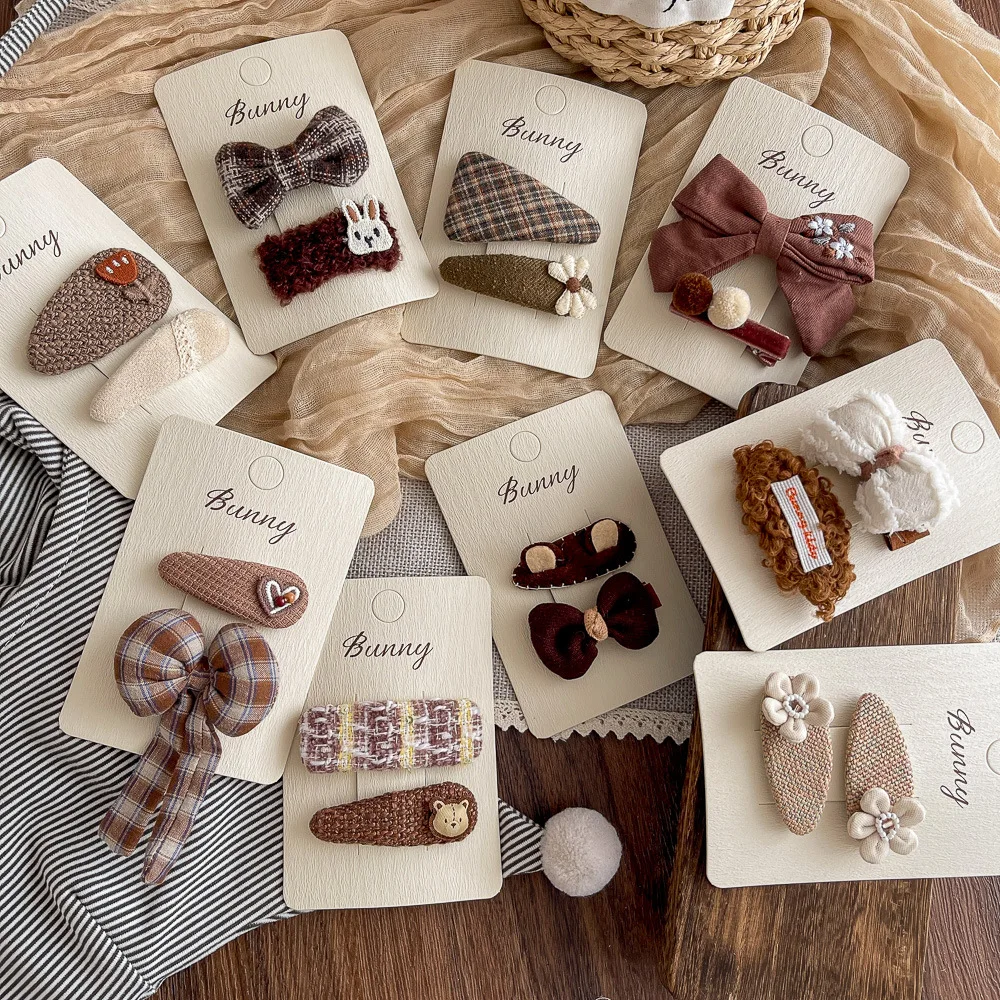 

Children's Hair Clip Coffee Color Geometric Bow Hairpin Bangs Side Clip Barrettes Headwear Retro Kids Hair Accessories Headdress