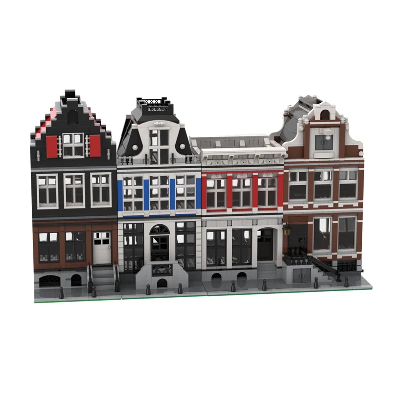 City Street View Model MOC Building Bricks Canal Residential Houses Modular Technology Gifts Holiday Assemble Children Toys Suit