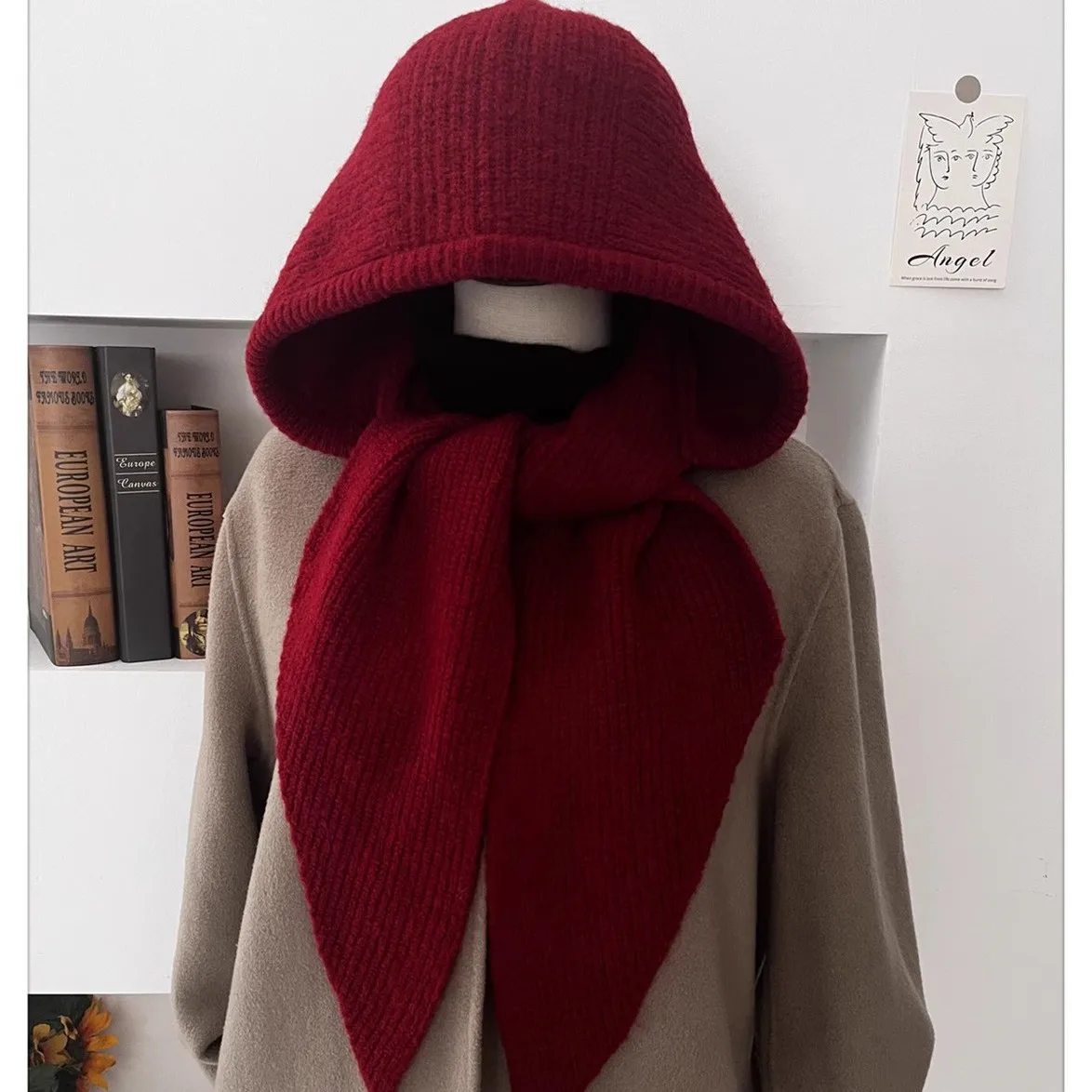 Pure Color Fashion Knitted Shoulder Wrap Scarf Two-In-One Spring Autumn Loose Women's Coat Cardigan Versatile Outerwear M21
