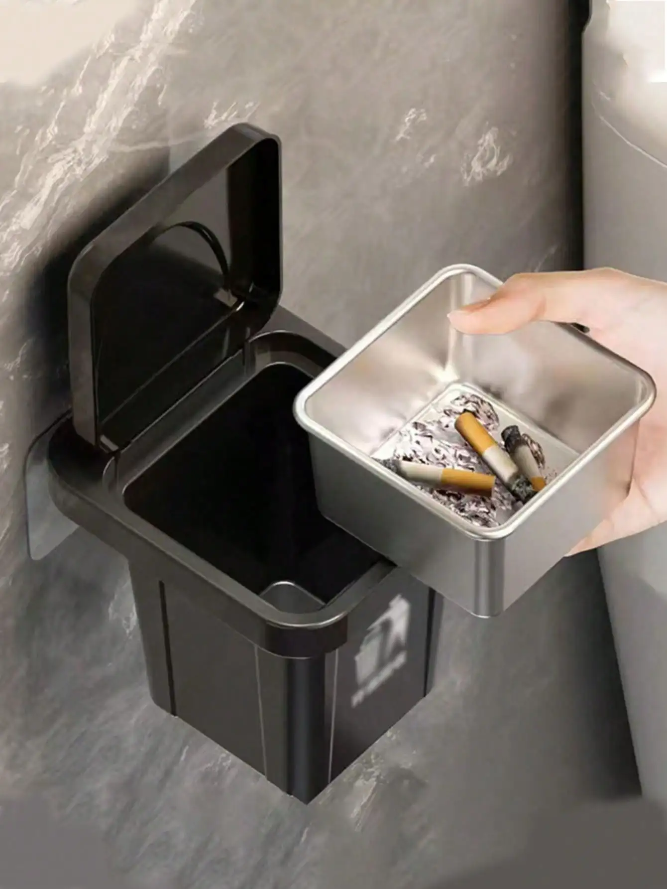 1 Pc Trash Bin Ashtray, A Creative Combination Of Trash Can And Ashtray, Wall Mounted Personalized Non-Perforated Smoking Device