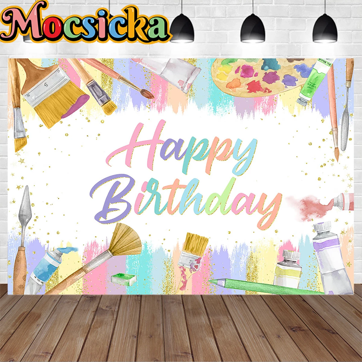 Mocsicka Let's Paint Art Splash Graffiti Decoration Birthday Background Colorful Board Brush Backdrop Banner Kids Children Photo