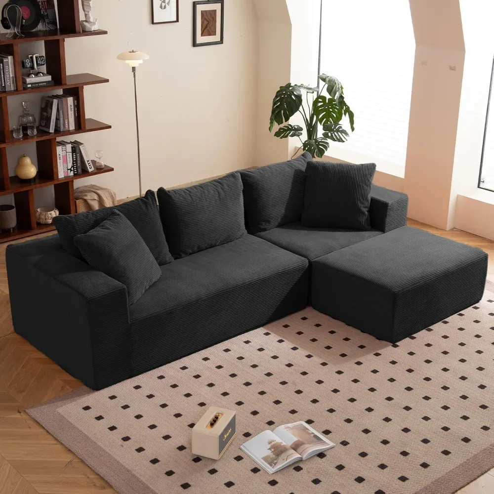 

Modular Sectional Sofa, 108" L-Shaped Boneless Couch with Deep Seat, Corduroy Cloud Couch for Living Room, Bedroom, No Assembly