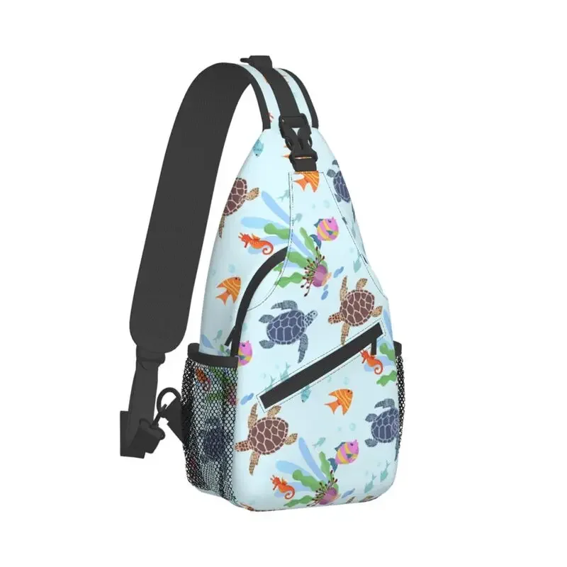 Ocean World Turtles Fish Seahorse Sling Crossbody Backpack Men Custom Marine Life Chest Shoulder Bag for Traveling Daypack