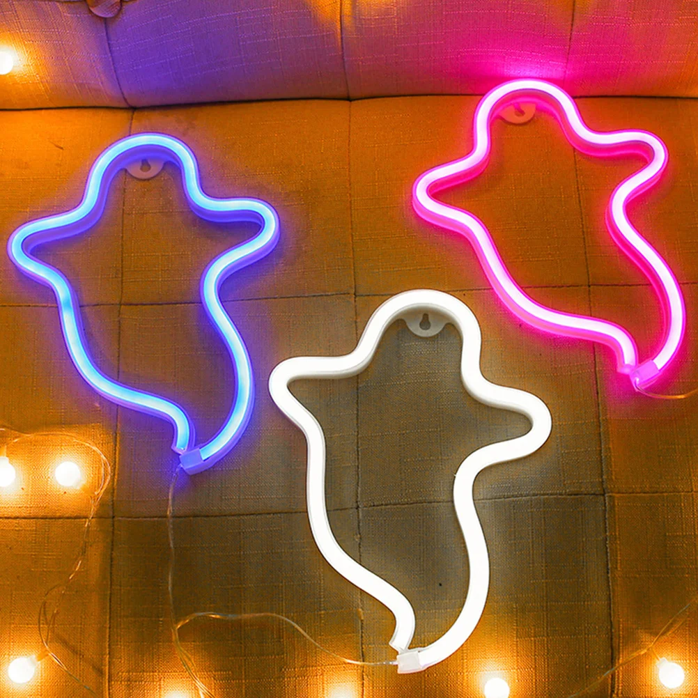

Halloween Neon Light Ghost Shape Plastic USB Powered Night Lamp Romantic Atmosphere Bedside Table Lamp Decor