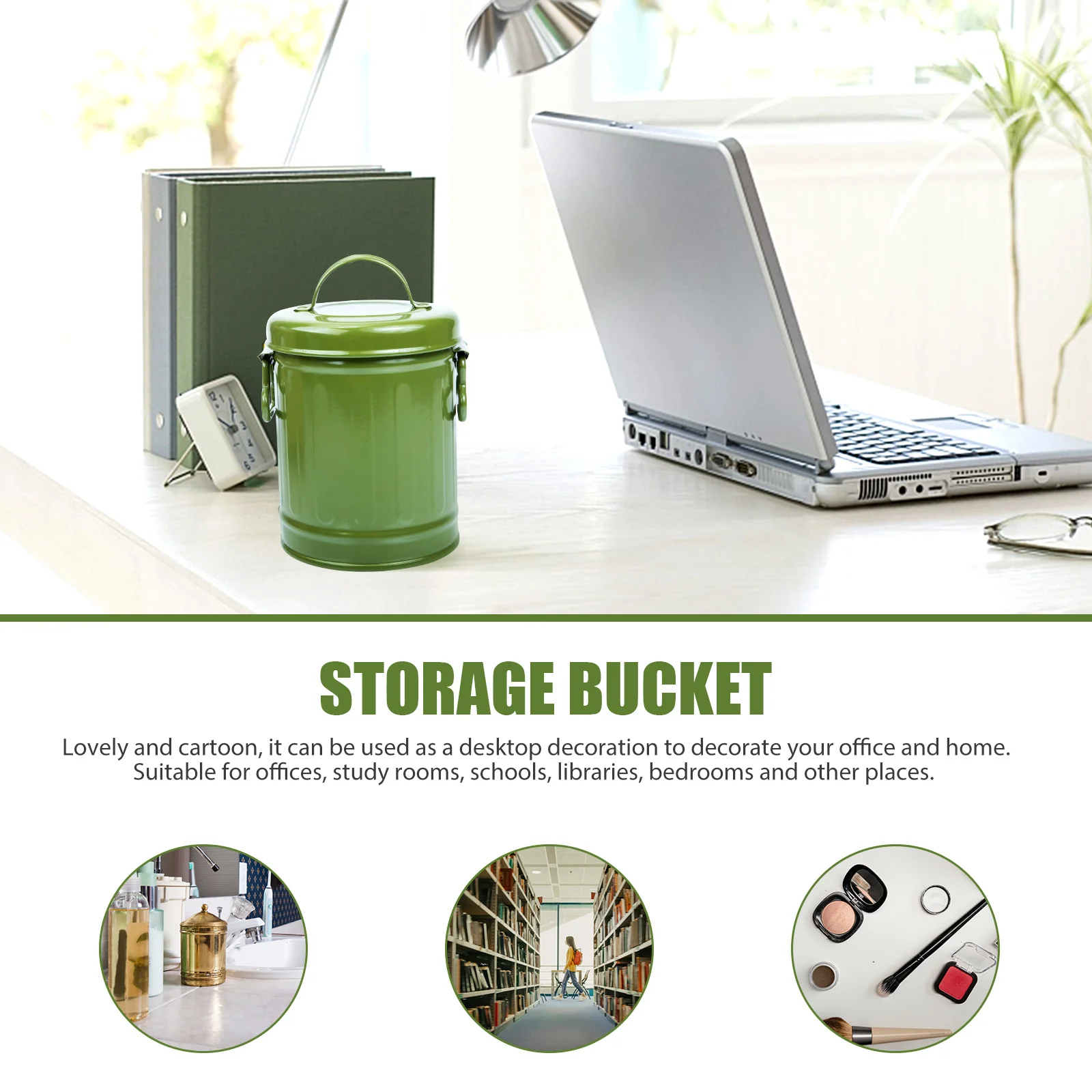 

Cute Cartoon Iron Pen Holder Desktop Storage Bucket Stationery Pens Makeup Brushes Big Opening Green Tidy Organizer Home Office