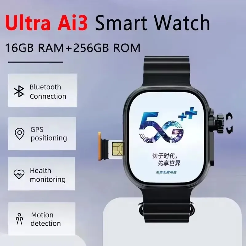 New S10 Ultra Ai3 Smartwatch 180° Rotating Camera Google Play GPS WIFI 2.06inch Amoled HD Display 4G Calling Smartwatch Men