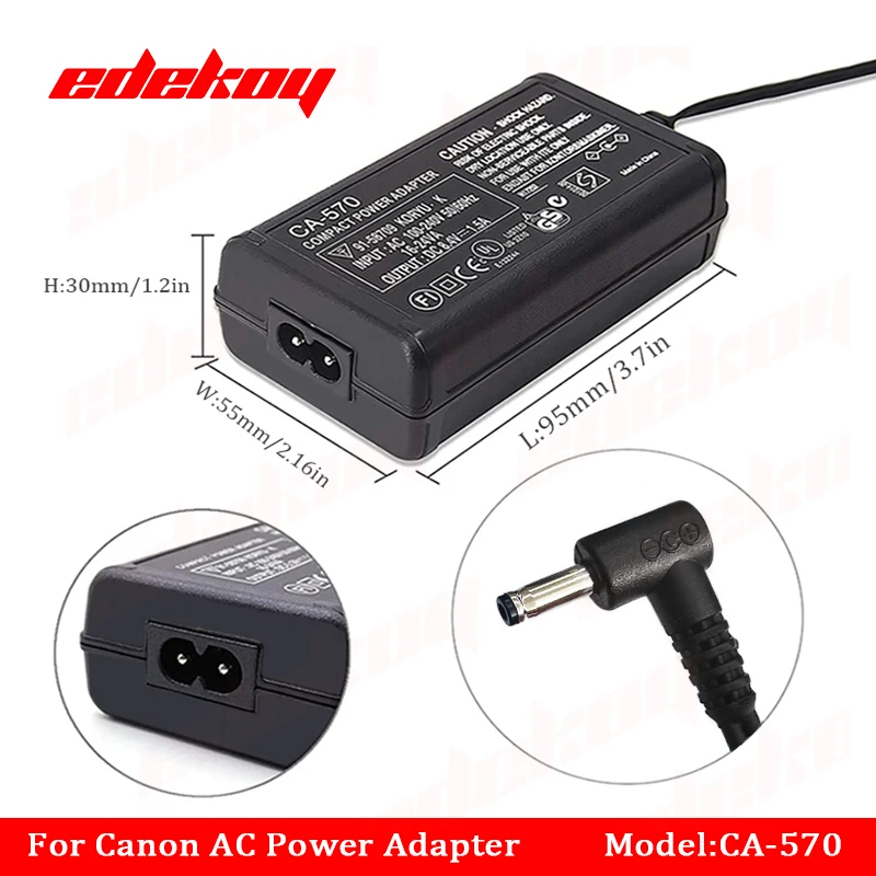 Power AC Adapter CA-570 CA570 CA570K for Canon Digital Camera XC10 ZR60 ZR65MC ZR70MC ZR80 ZR85 ZR90 ZR100 ZR200 ZR300 ZR400