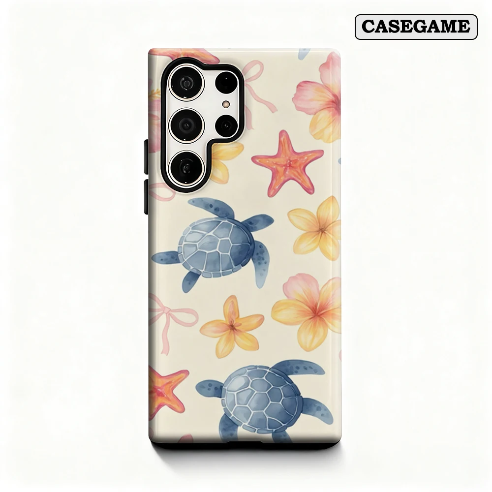 Tropical Turtles Phone Case for Samsung Galaxy S25 Ultra S24 S23 Ultra Plus Shockproof Double Layer Back Cover