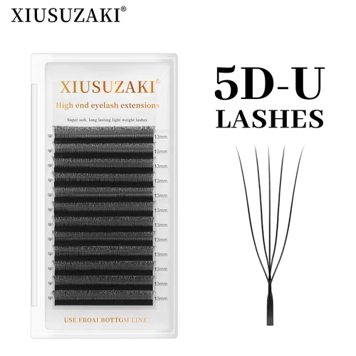 Imagen 2 del producto Extensiones de pestañas XIUSUZAKI en forma de U 5DW, extensiones de pestañas negras mate U 5DW, ventiladores prefabricados, pestañas postizas con volumen, pestañas de visón