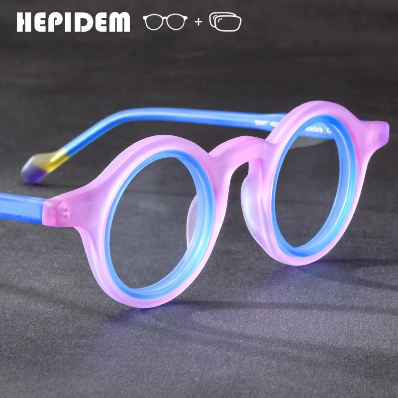 HEPIDEM Progressive Prescription Glasses Anti-Blue Myopia Optical Lenses Eyewear Women Acetate Round Eyeglasses 9267