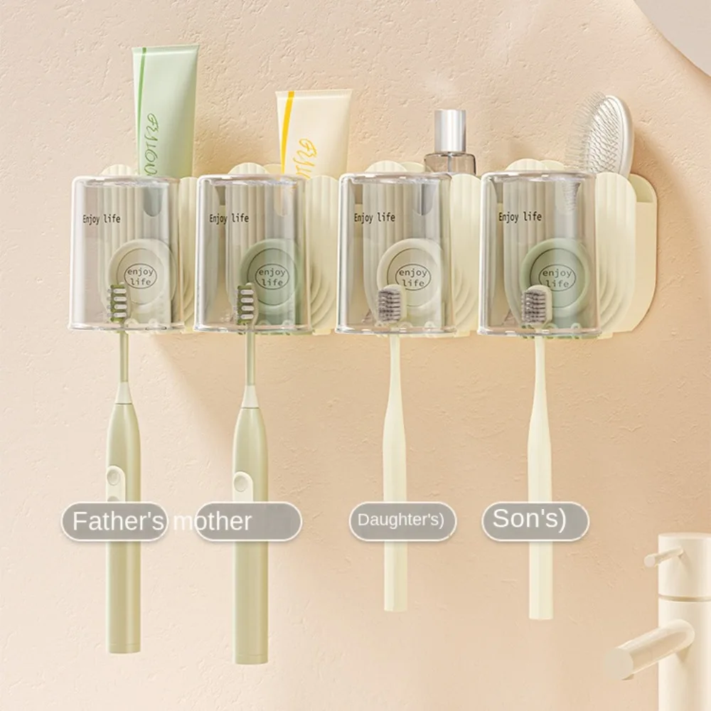 Plastic Toothbrush Holder Beige Pink Green Black Wall Mounted Toothpaste Holder Punch Free Toothbrush Rack Bathroom Toilet