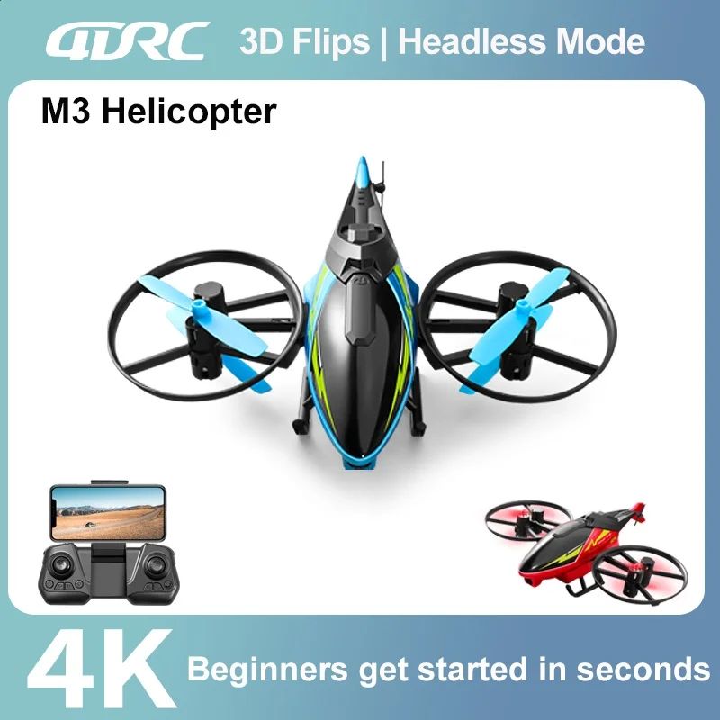 

4DRC Mini M3 Drone RC Helicopter 2.4G 3D Aerobatics Altitude Hold Helicopter with Camera Remote Control drone Toys with Blue/Red