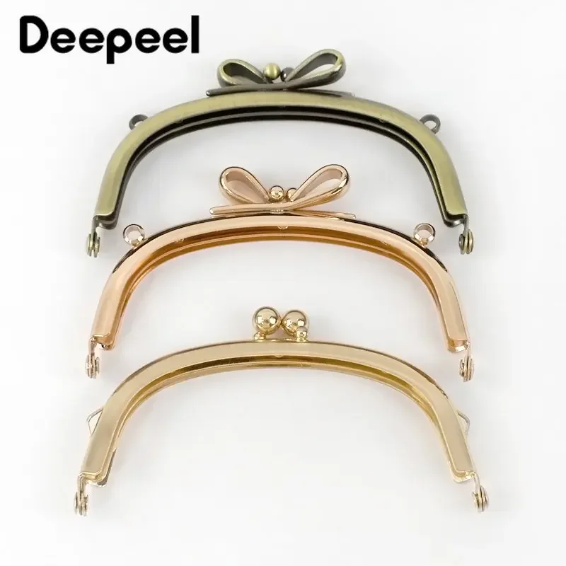 5Pcs Deepeel 10.5cm Metal Bag Handle Bow Bead Head Kiss Clasp DIY Handmade Sewing Brackets Purse Frame Handbag Strap Accessories