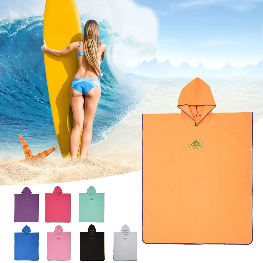Microfiber Beach Towel Hooded Pullover Bathrobe Quick Dry Microfibres Toweling Surf Poncho Changing Robe Lightweight Towel