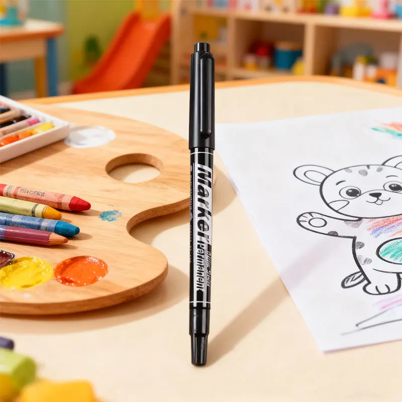 5 قطعة علامات فنية سميكة أقلام ذات طرف كبير علامات حمراء ودقيقة علامات مزدوجة الأطراف أقلام رسم تعتمد على الزيت باللونين الأسود والأحمر