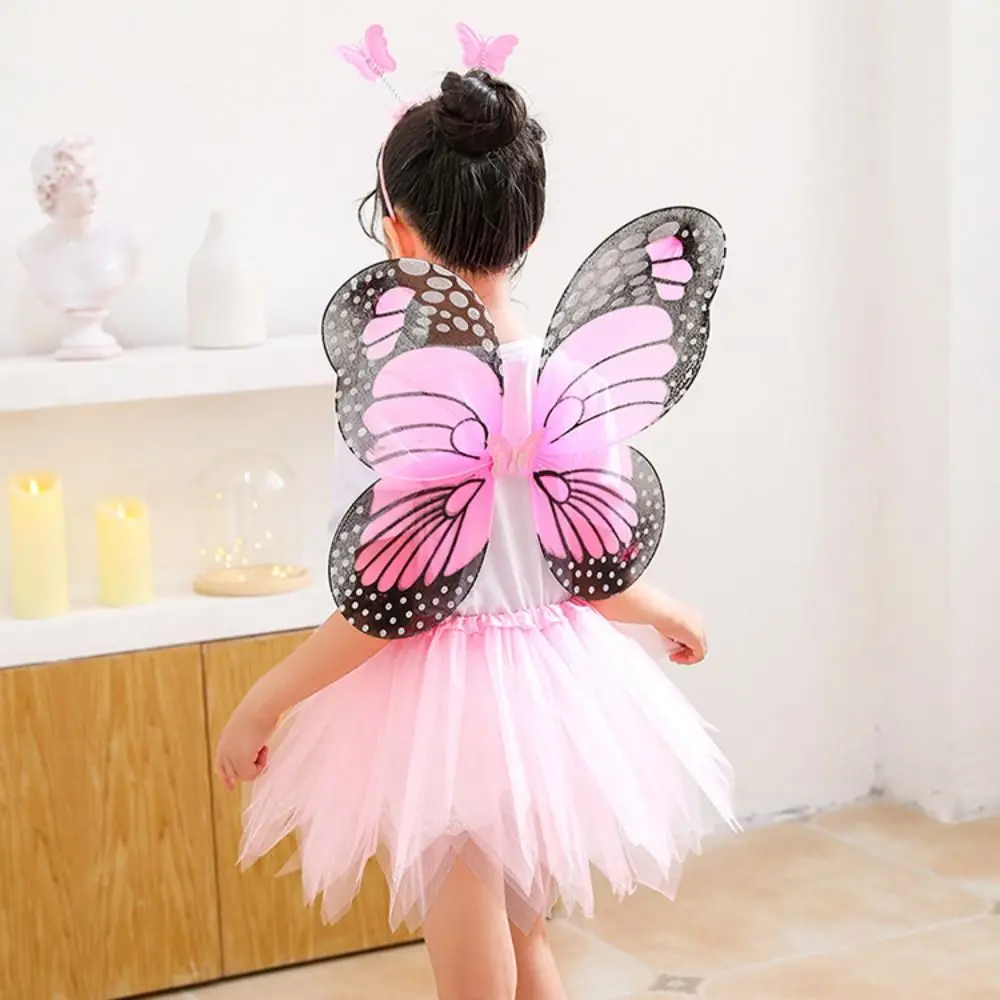 Adult Kids 3/4Pcs Fairy Costume Set Simulation Butterfly Wings Pointed Tutu Skirt Headband Wand Party Dress Up Halloween Gift