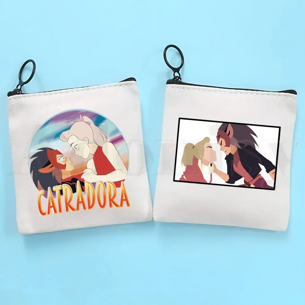 Adora Catra Love She Ra e Catra Cartoon Artwork Coin Purse, Saco De Armazenamento Pequeno, Saco De Cartão, Saco De Embreagem De Moedas, Saco De Chave Com Zíper