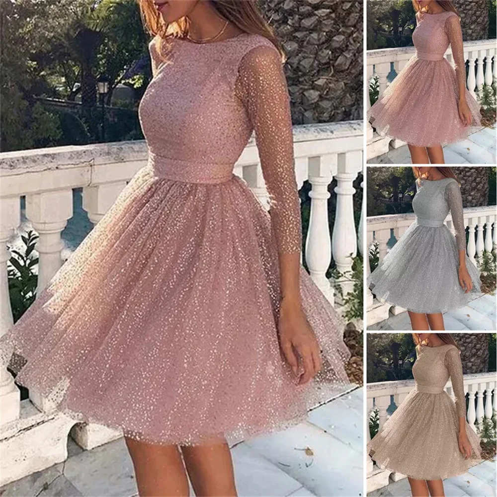 

Shiny Sequins evening dress for Women Mini Long Sleeve Formal Homecoming Prom Dresses vestidos de fiestas elegantes mujer