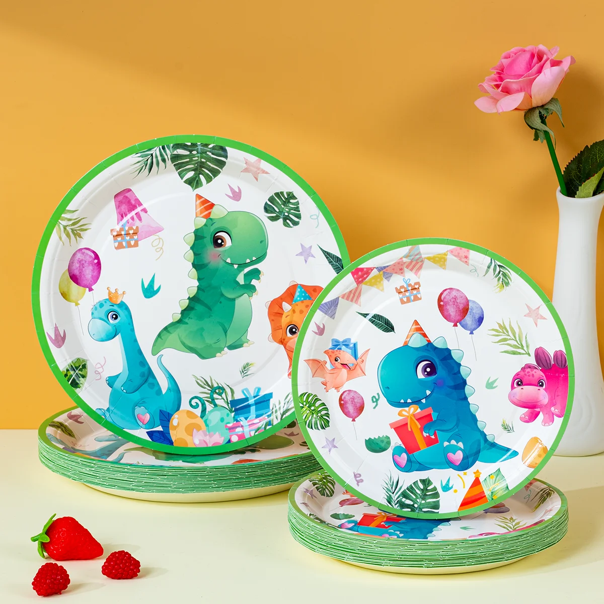 10/25/50Pcs Cute Party Dinosaur Disposable Paper Plates 7/9 Inch Watercolor Cartoon Round Plates for Birthday Party Supplies