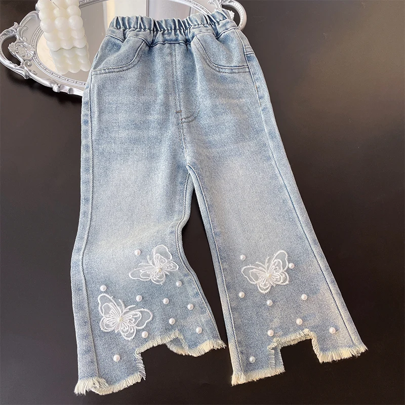 Girls' Denim Bell-Bottom Pants New Korean Style Baby Girls' Western Style Fashion All-Matching Trousers Flared Trousers