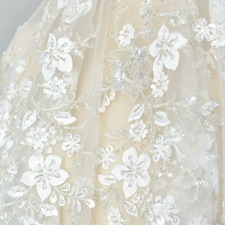 Stunning Luxury Three Dimensional Beaded Embroidered Lace Fabric For Wedding Veil And Clothing Handmade Diy Decorative Materials