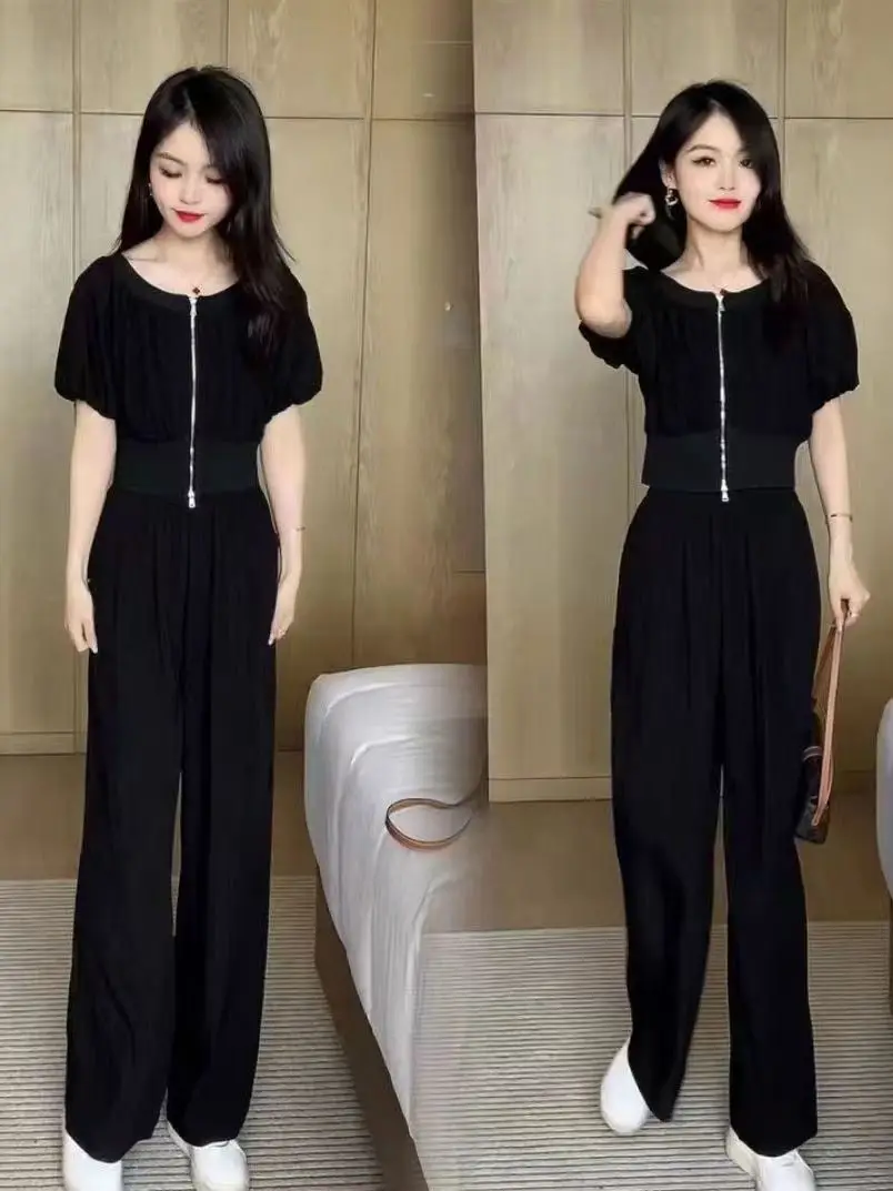 

Повседневный ort Sve Открытый кардиган Широкие брюки Комплект из двух предметов для среднего возраста и ly Длинные брюки с высокой талией Неудобные ...