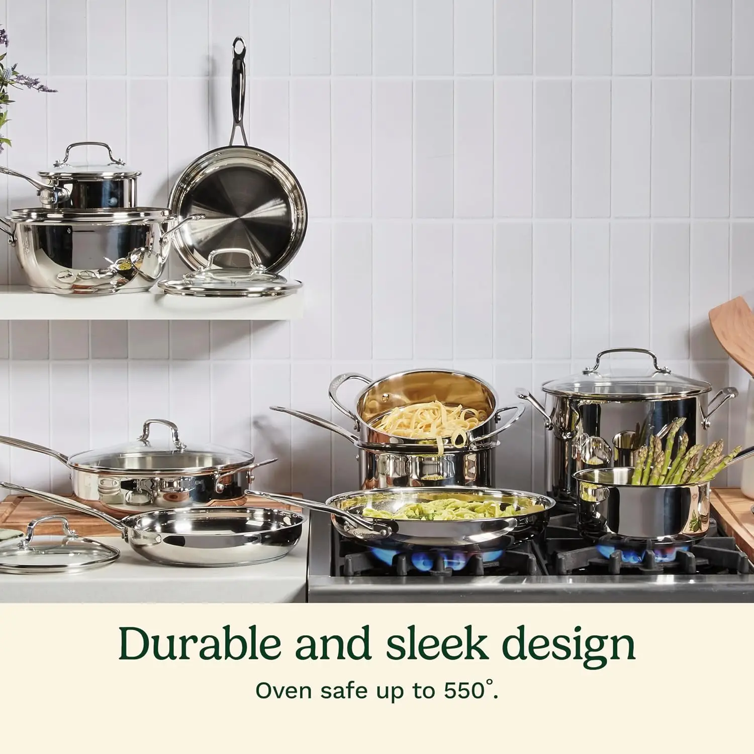 17 Piece Stainless Steel Cookware Set Chefs Classic Collection Pure Aluminum Core Quick Even Heat Cool Grip Handles Dishwasher S