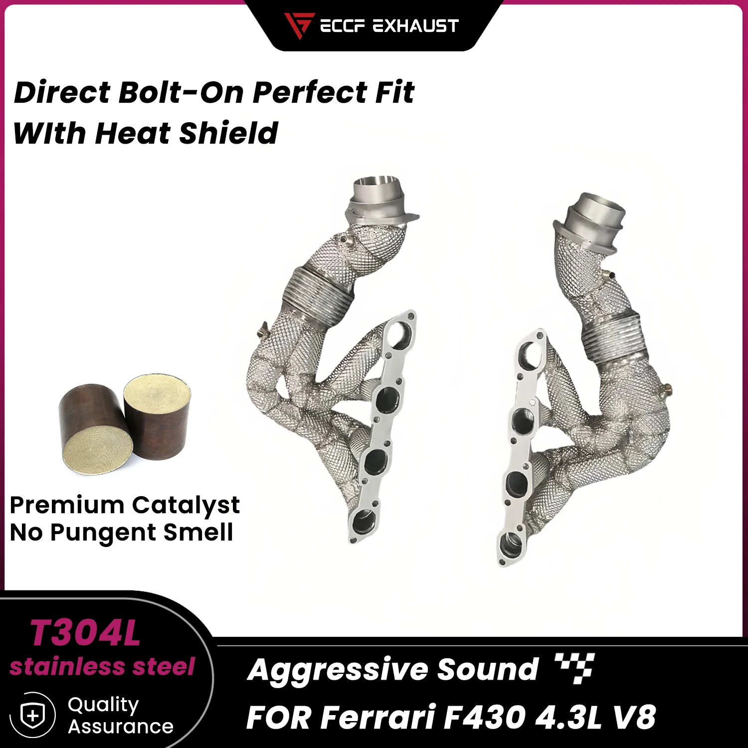 

Premium High Flow Stainless Steel Headers With Heat Shield for Ferrari F430 4.3L V8 Unleash Exhaust Performance