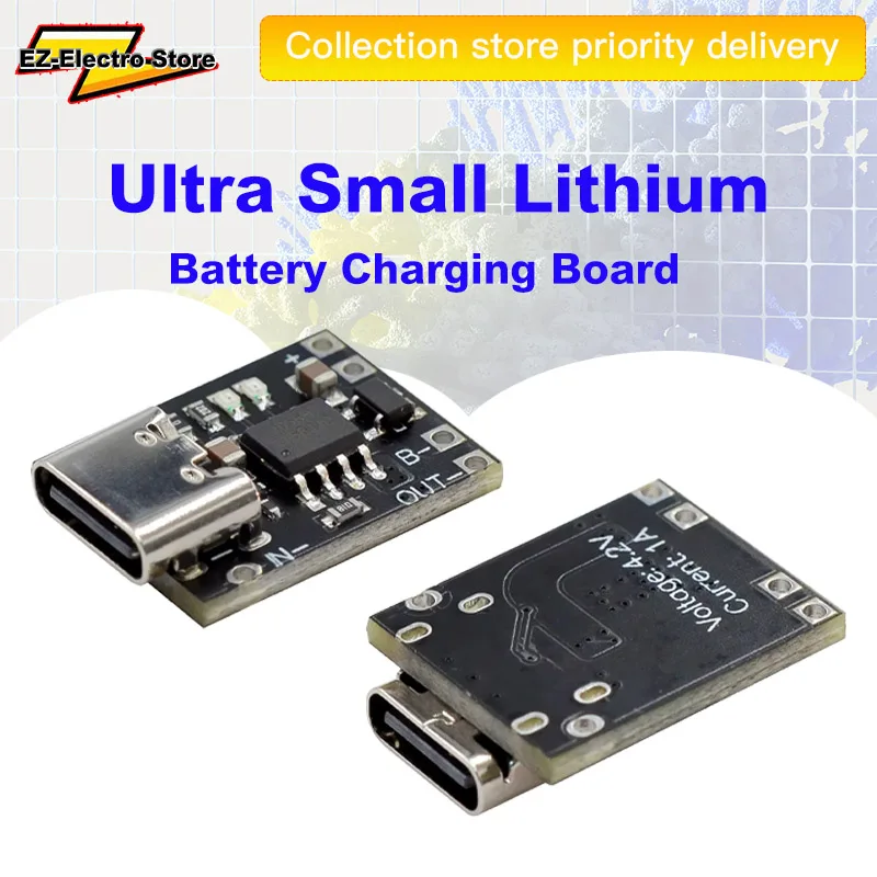 لوحة شاحن بطارية ليثيوم أيون USB-C آمنة وصغيرة 3.7 فولت 4.2 فولت 1A توقف شحن تلقائي مع قابس حماية وتشغيل لبطارية 18650