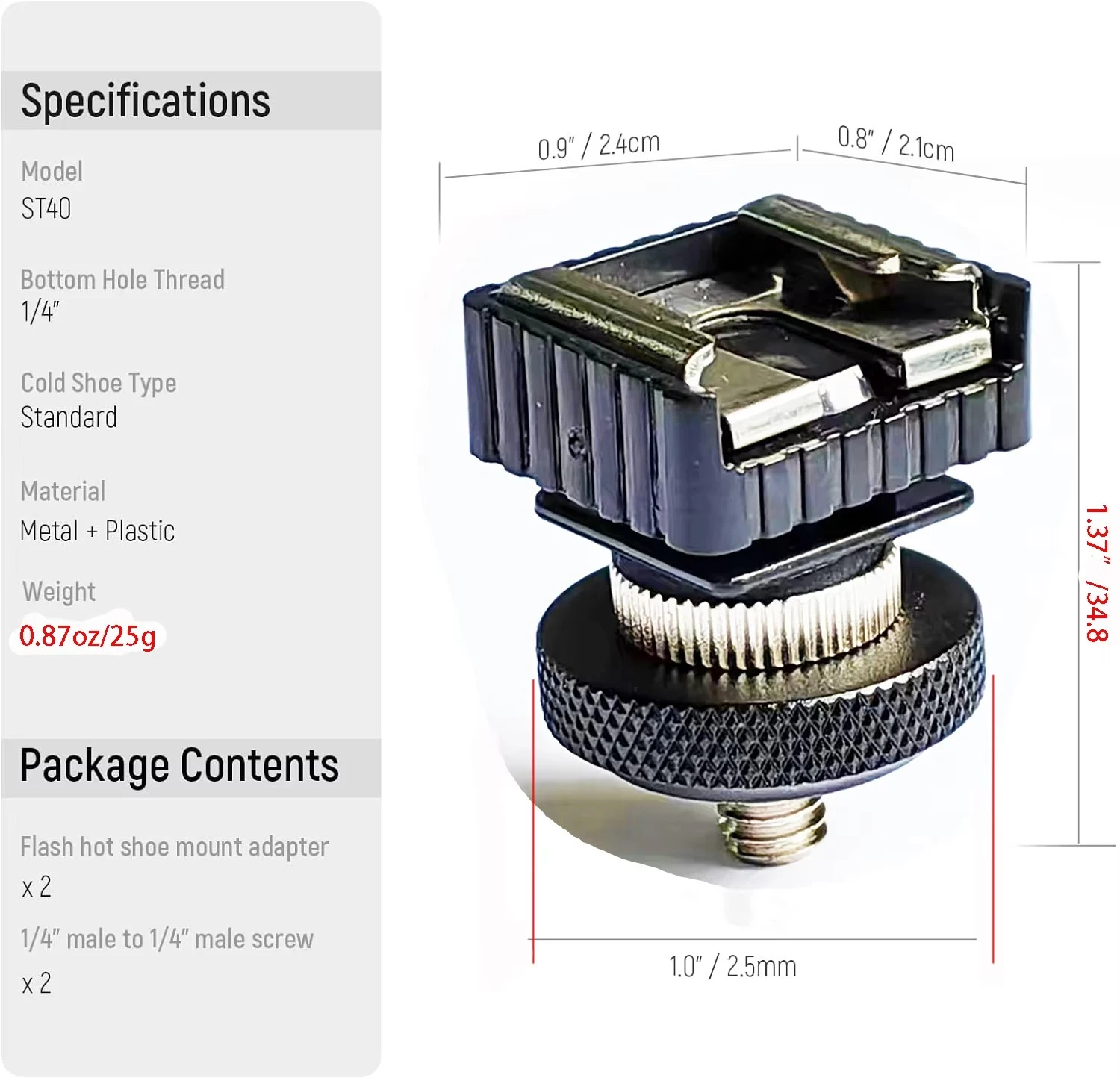 2PCS Flash Hot Shoe Mount Adapter to 1/4-20 Thread Hole Compatible with Canon Nikon Pentax Flash, 1/4” to 1/4” Male Tripod Screw